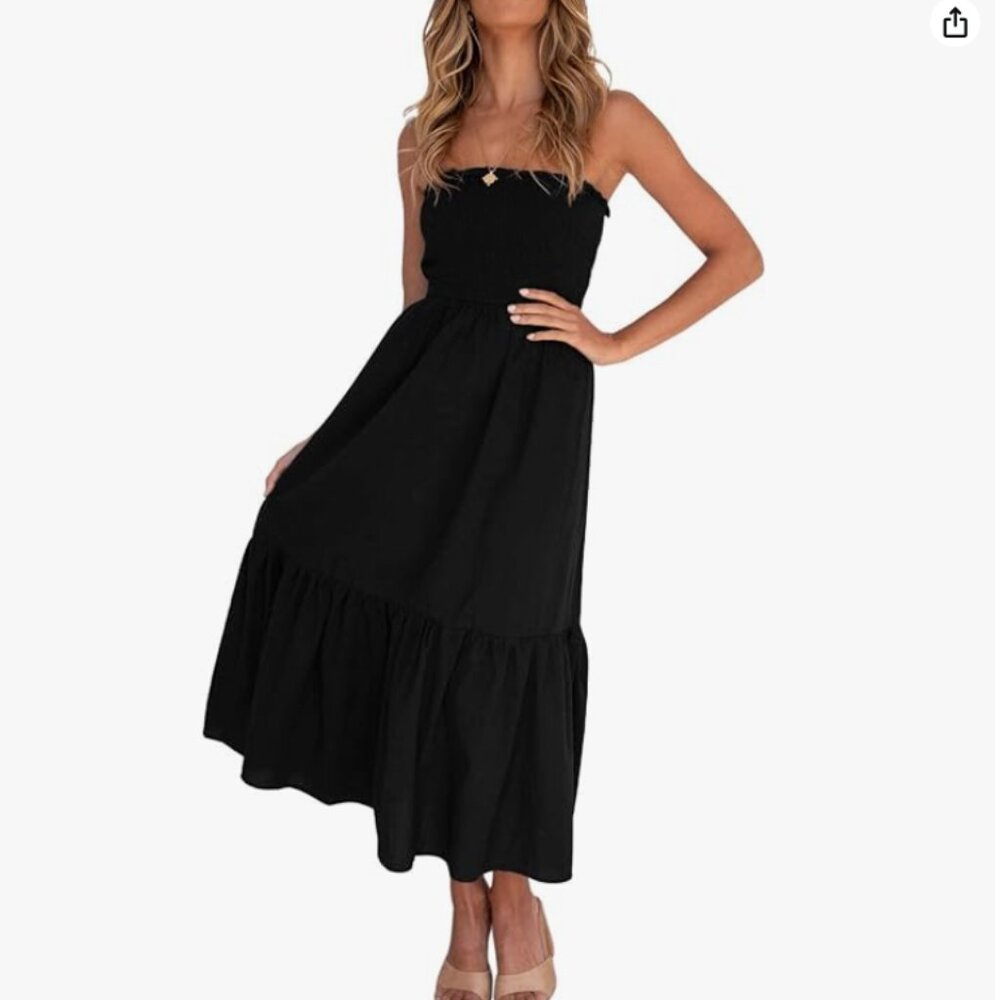 Summer Strapless Dress High Waist - Ruched chest - Black - Small